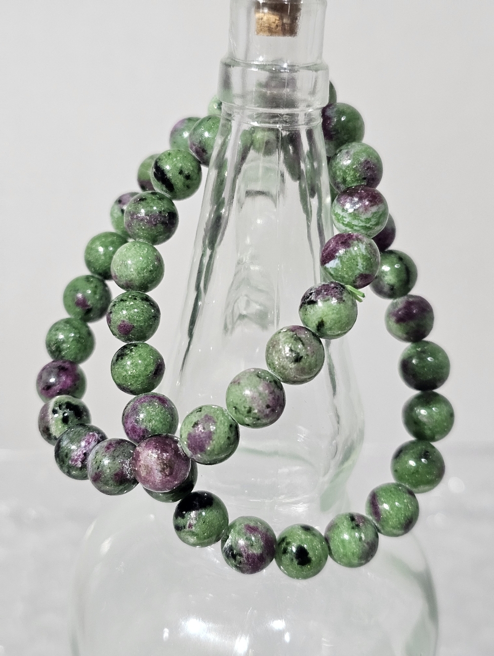 Natural Ruby Zoisite Beaded Bracelet - Green & Purple